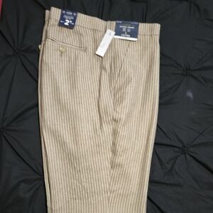 Stafford Men's Beige Striped Dress Pants